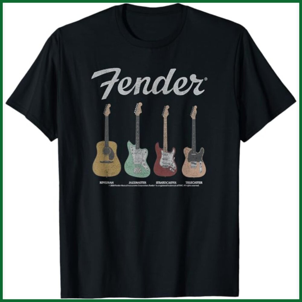 Vintage Guitar Lineup T-Shirt, Classic Fit, Lightweight Cotton Blend